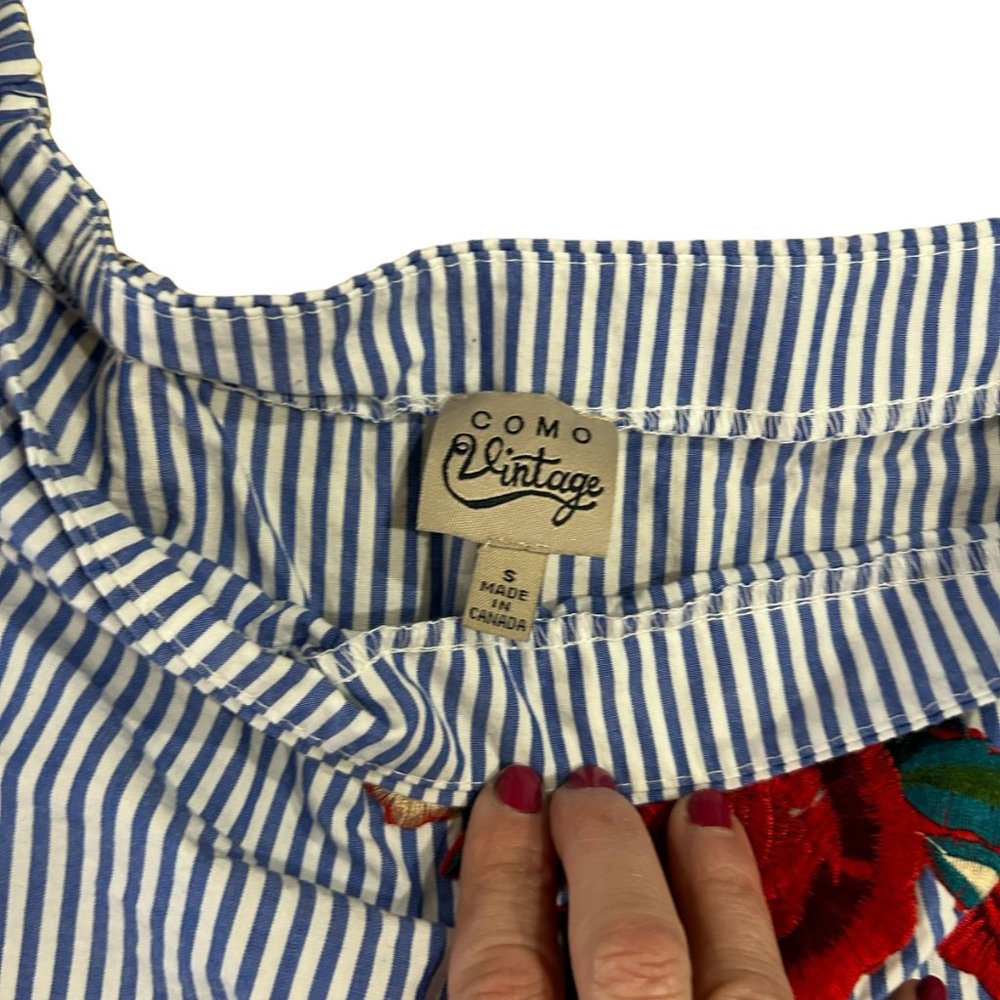 Como Vintage Blue and White Striped Blouse Size S - Picture 5 of 7